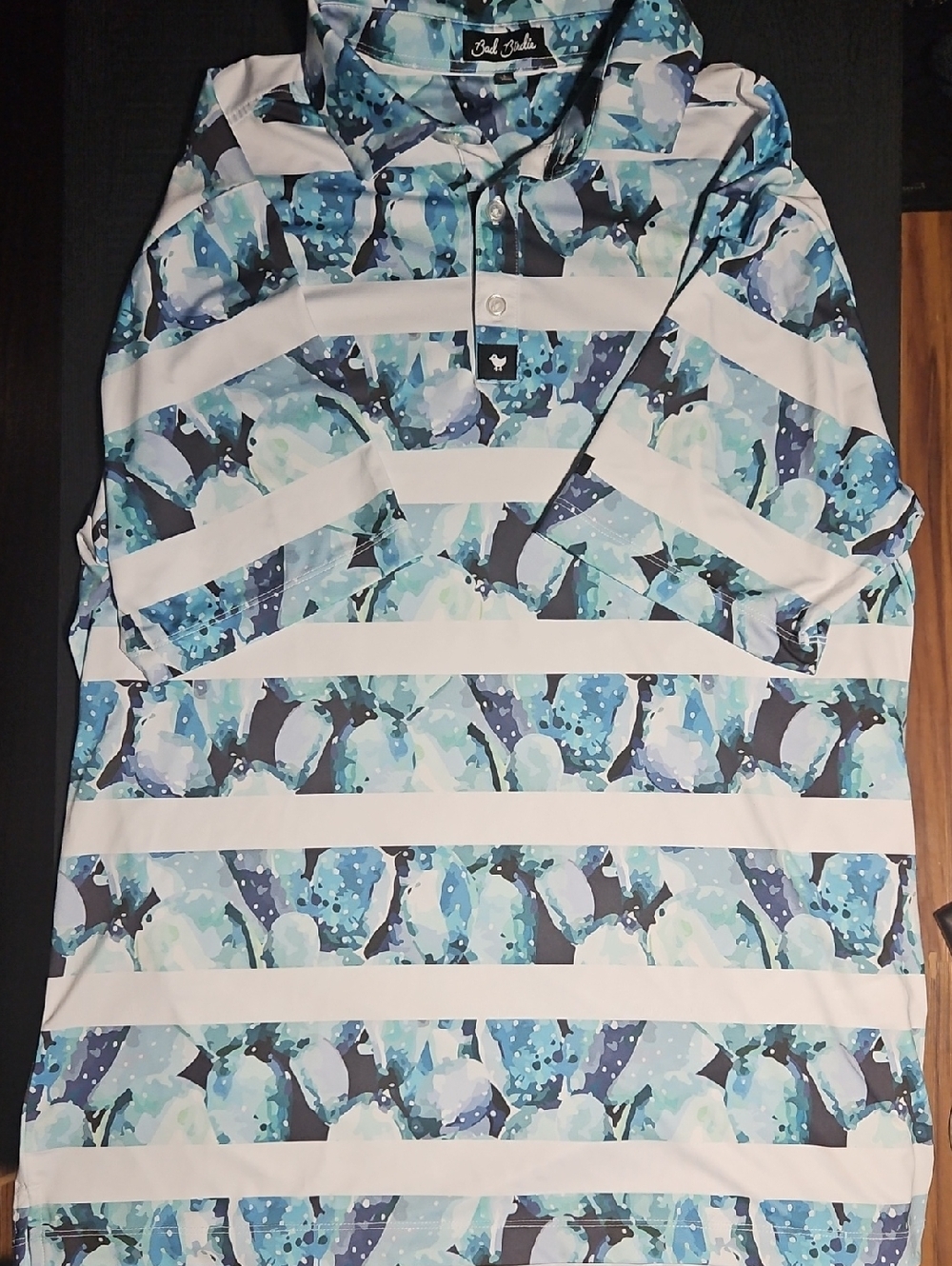 Bad Birdie Blue & White Floral Stripe Polo